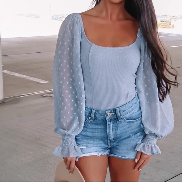 Blue swiss dot sleeve thong bodysuit size medium - Picture 3 of 11